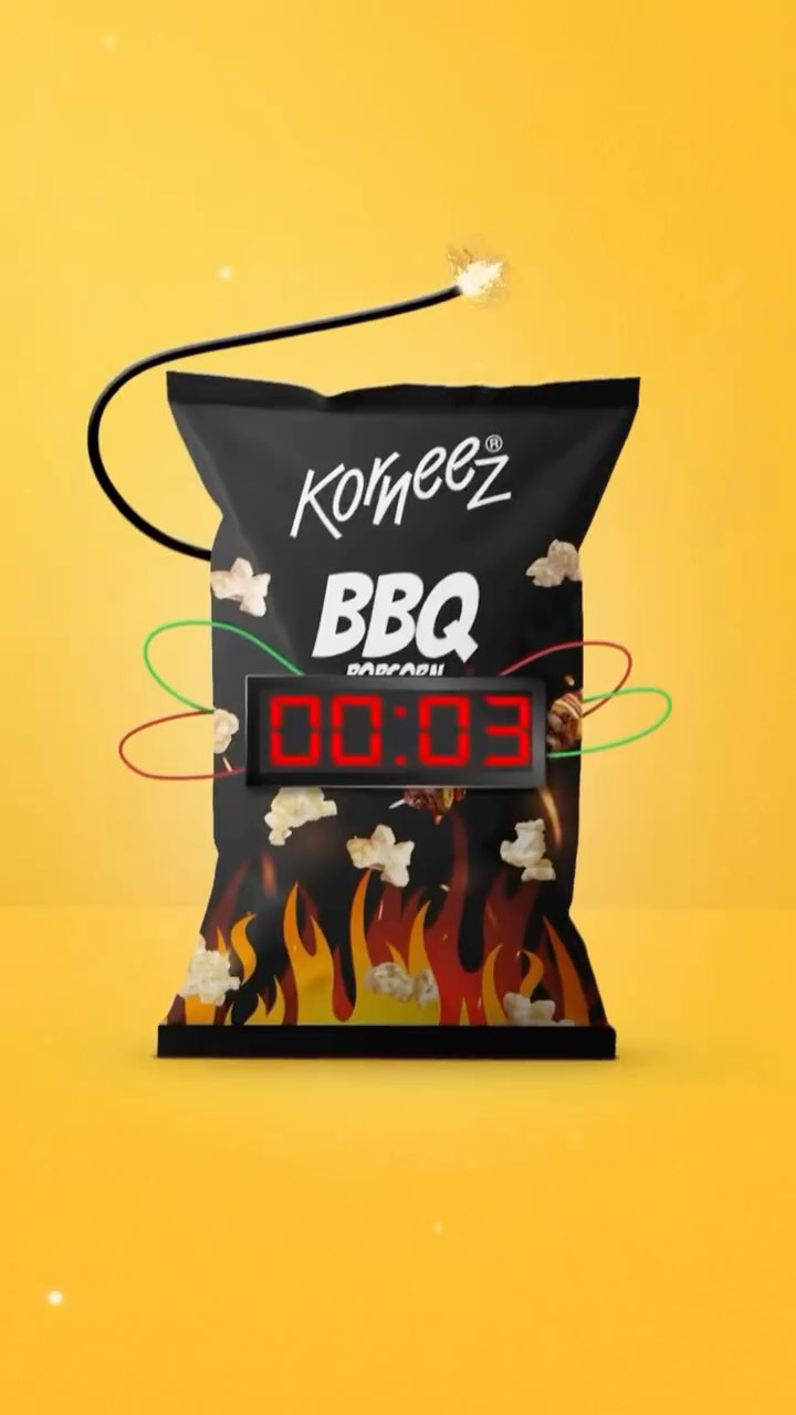 Korneez BBQ popcorn pack with a countdown timer